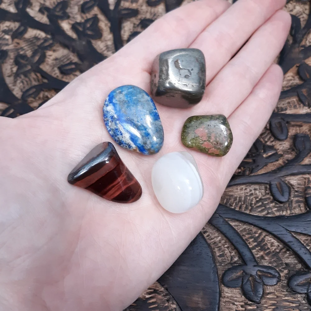 Crystal Jar Mini Mineral Assortment Red Tiger's Eye Pyrite Lapis Lazuli Blue Red